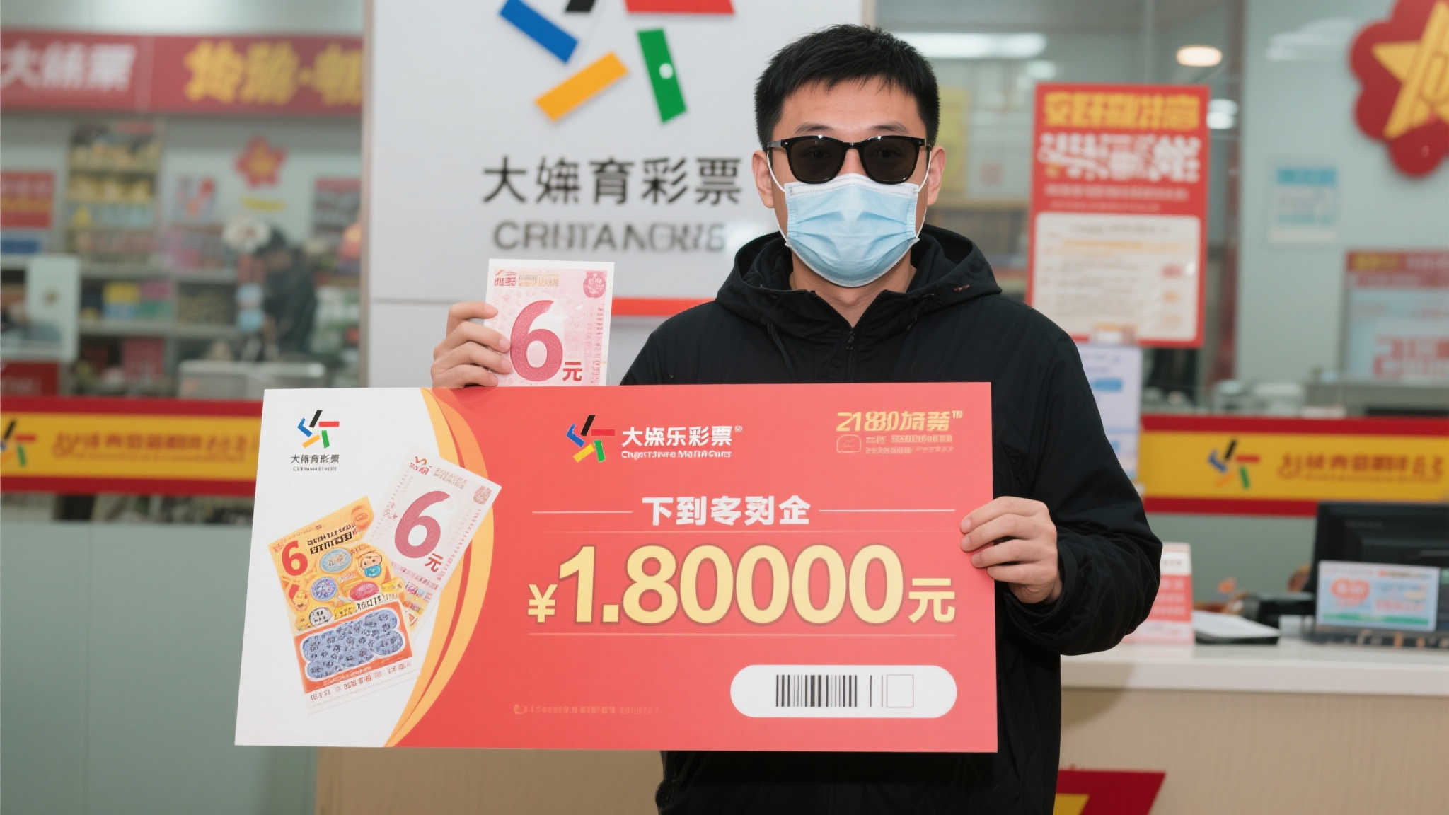 男子6元喜中大乐透1800万 口罩墨镜齐上阵低调领奖